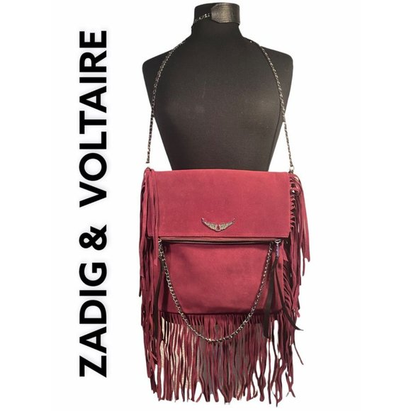 Zadig & Voltaire Handbags - Zadig & Voltaire Rockson PLUM Fringes Suede Crossbody Shoulder Bag